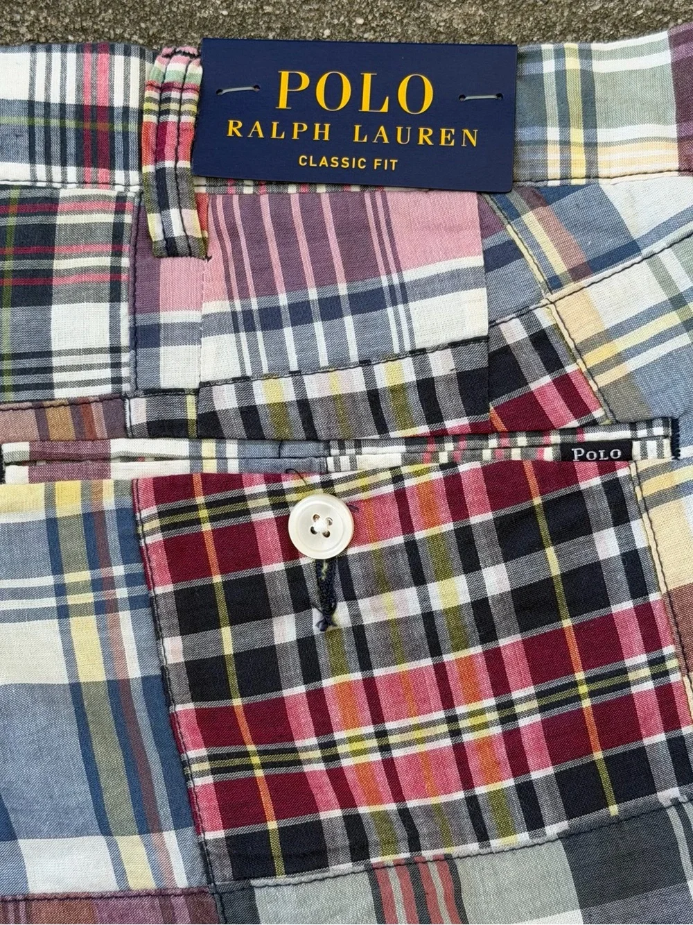 Polo Ralph Lauren Madras Plaid Patchwork Chino Shorts Size 48B Classic Fit NWT